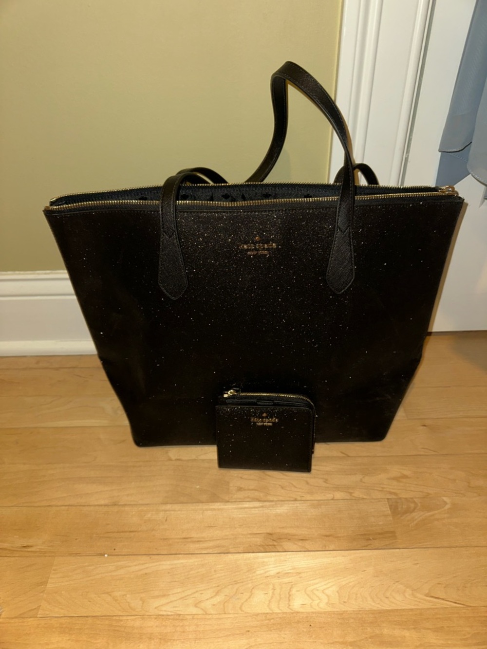 kate spade Black Glitter Tote and matching wallet